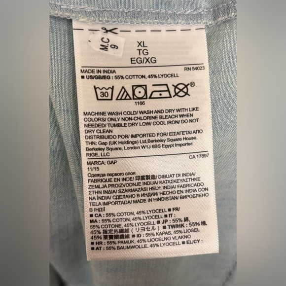 NEW GAP Off-Shoulder Pointelle Chambray Denim‎ 3/4 Sleeve top Sz XL 0563 - Picture 6 of 8